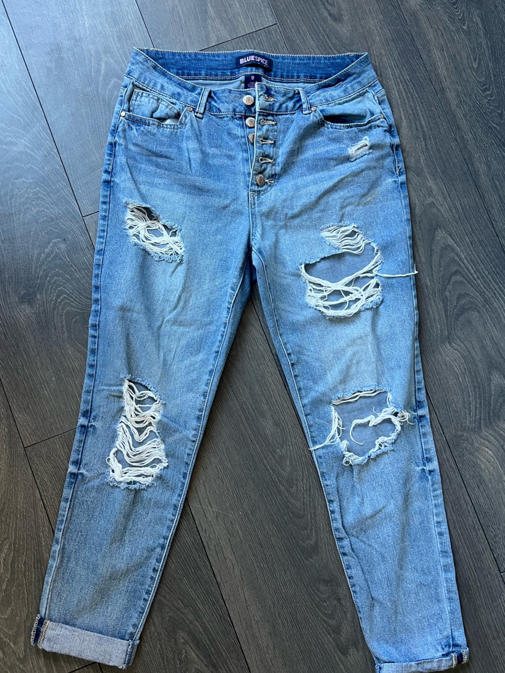 Blue Spice Women's Distressed Light Blue Boyfriend Jeans